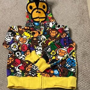Yellow and Red Cartoon Graphic Hoodie with Bear Ears
